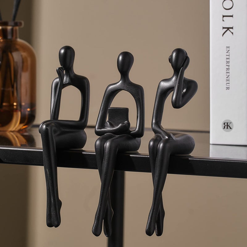 XINXUAN Black Statue Home Decor - Modern Bookshelf & Desk Decor - 3 Piece Set - Image 2